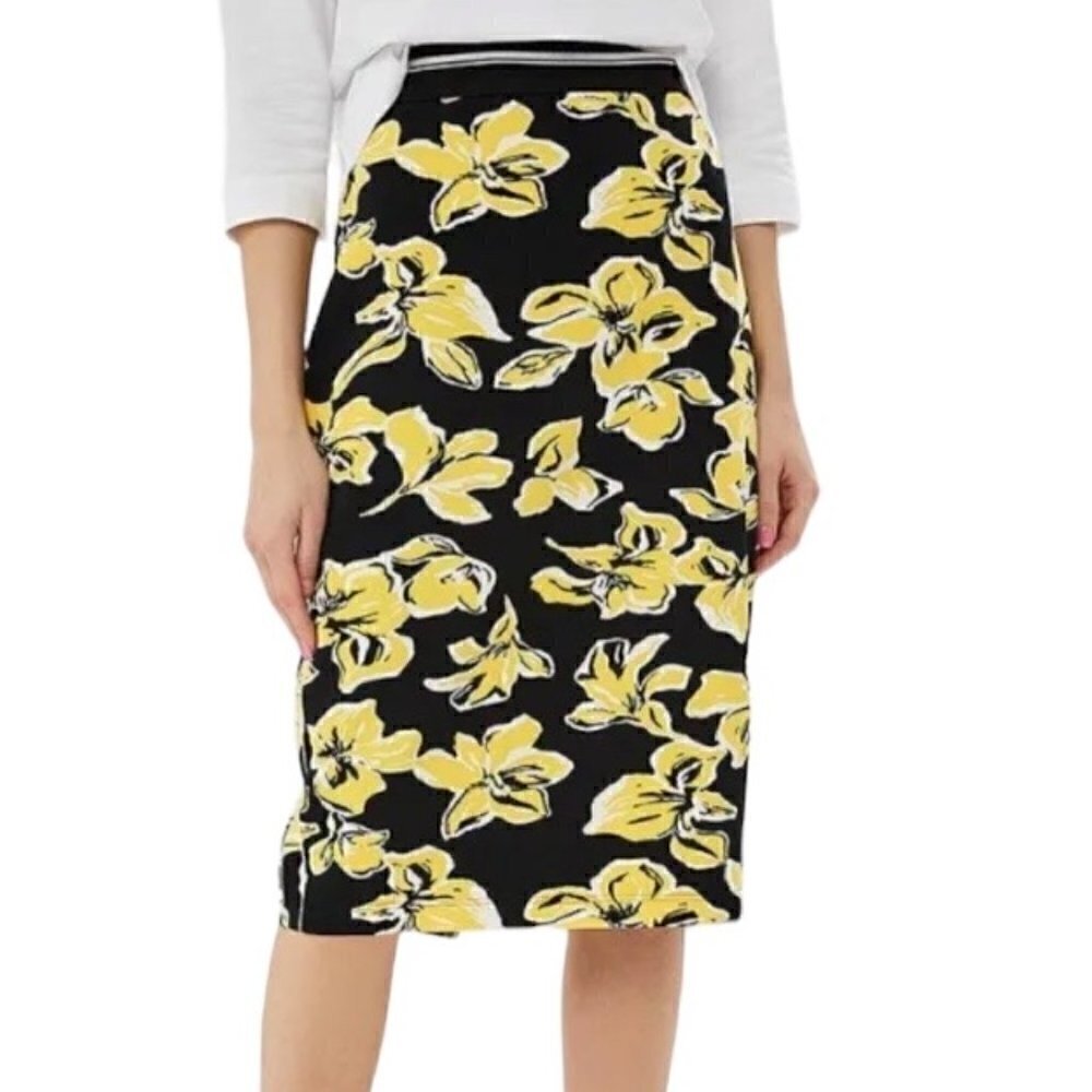 Gerry Weber Floral Pencil Skirt Yellow Black Straight Size 10